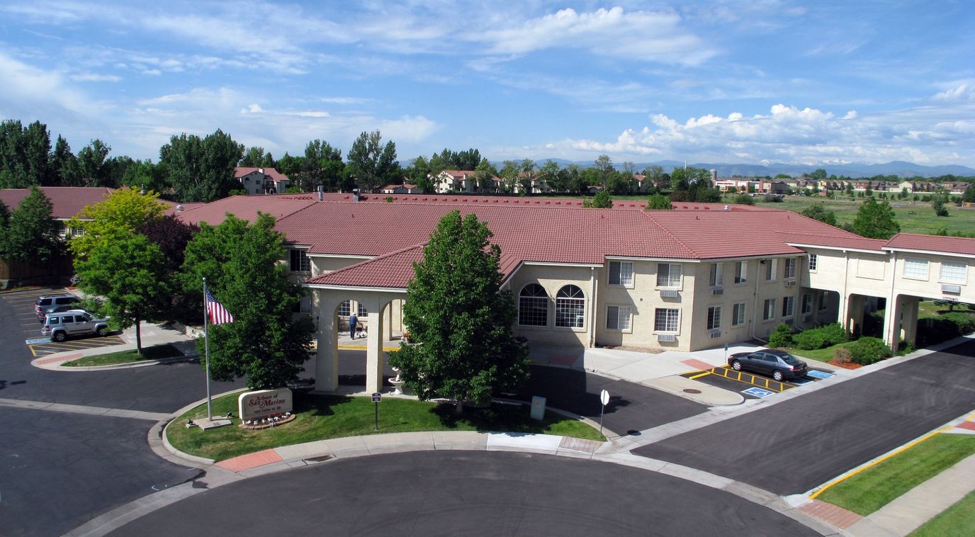 Aerial view of San Marino Retirement Community building and surroundings