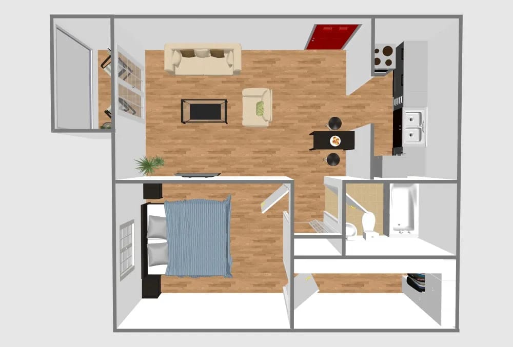 Aerial view of a floor plan layout.