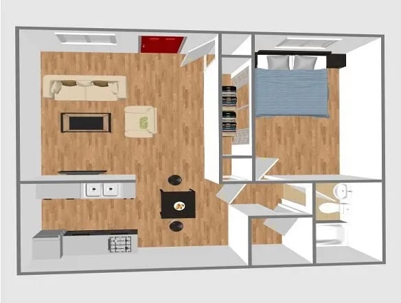 Architectural floor plan of a living unit