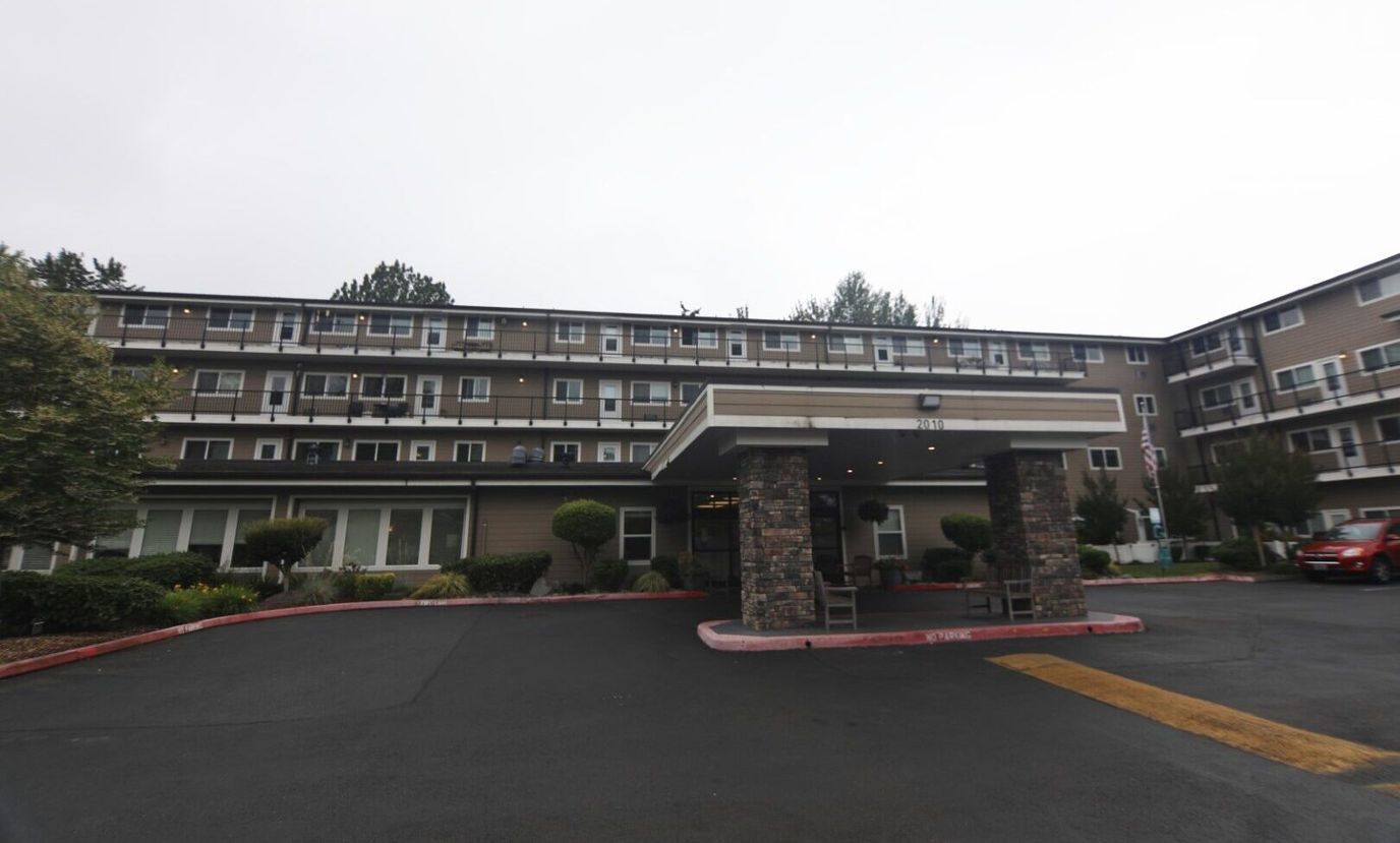 Exterior view of Brookdale Allenmore building entrance