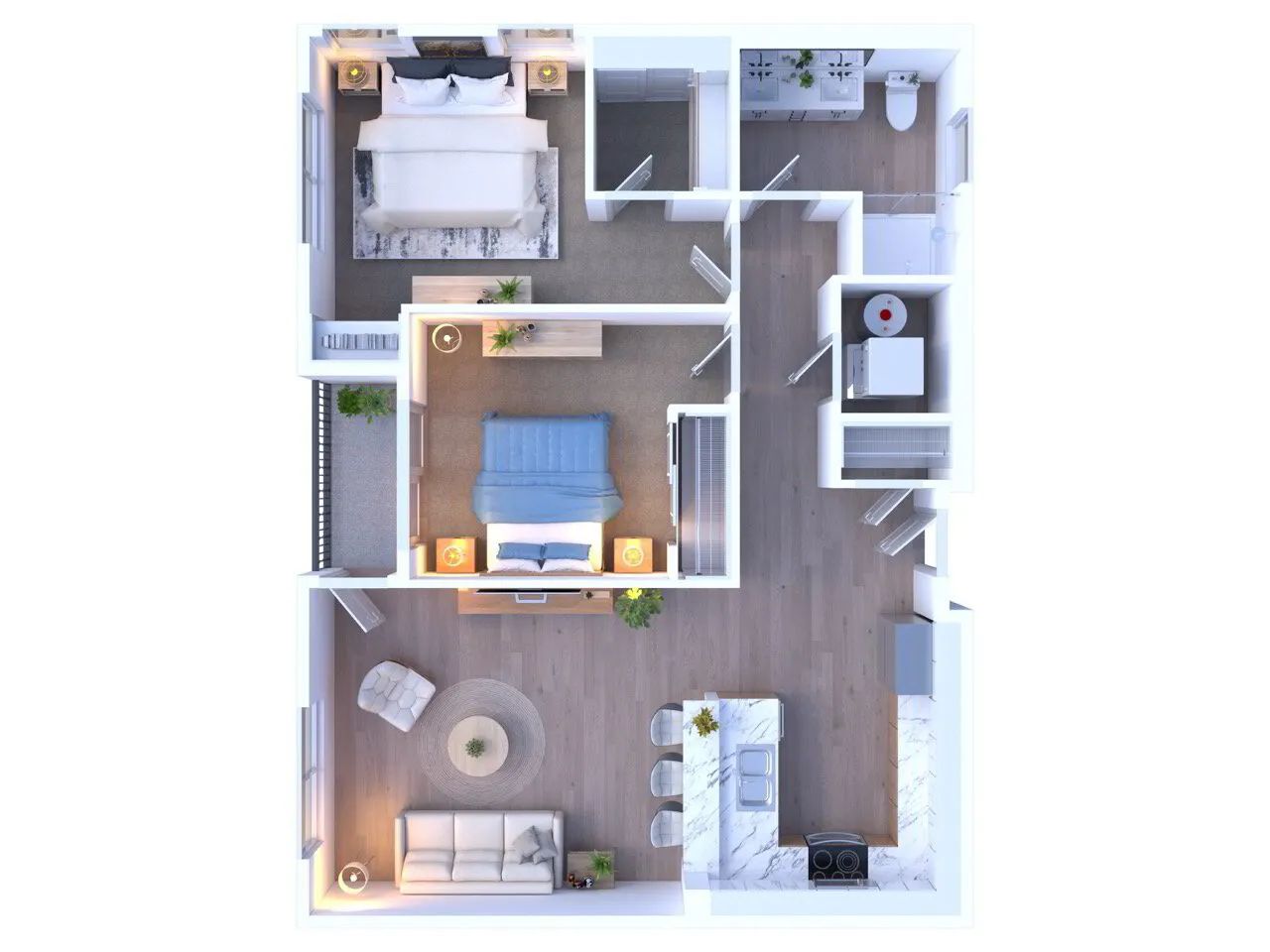 A floor plan of a senior living apartment layout.