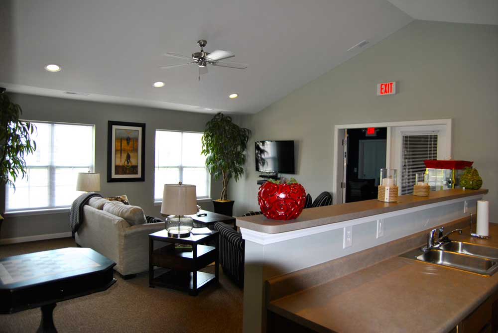 Common area in a senior living facility with seating