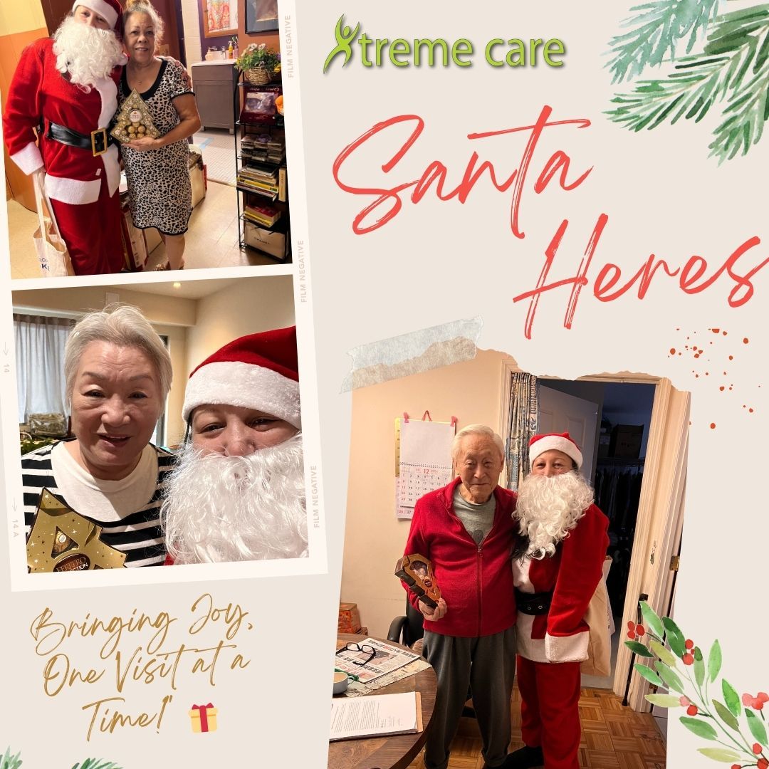 Residents and staff celebrating Santa visit