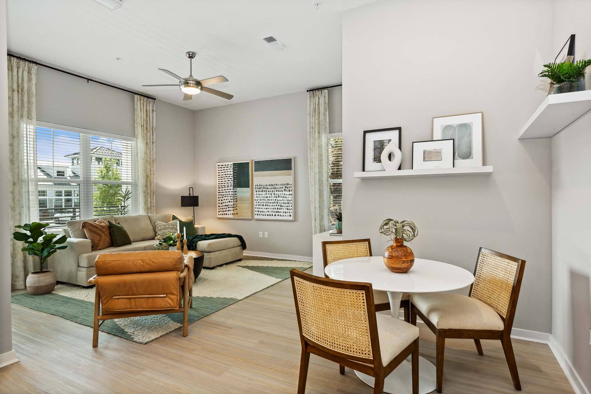 Bright and modern living space with decor