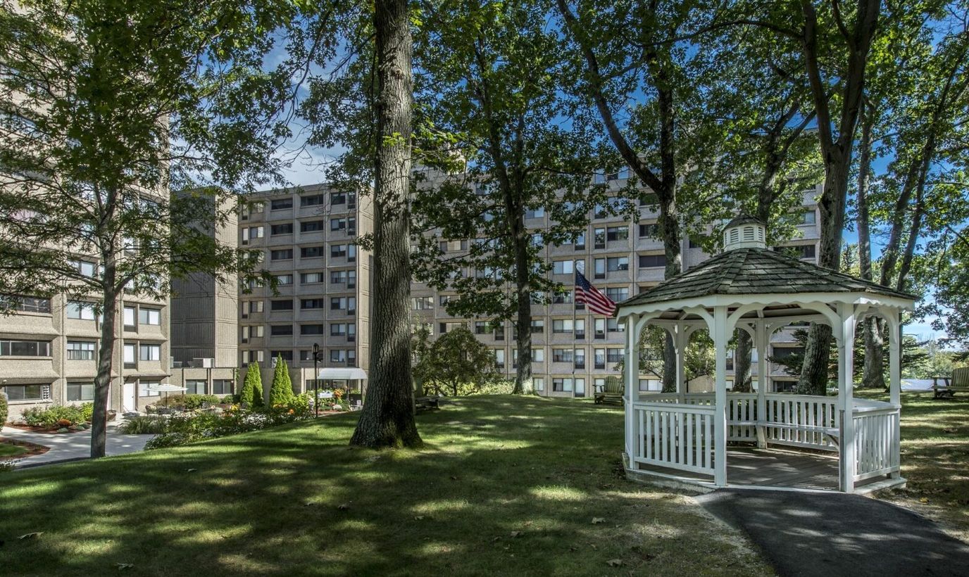 Outdoor area with gazebo and landscaped grounds