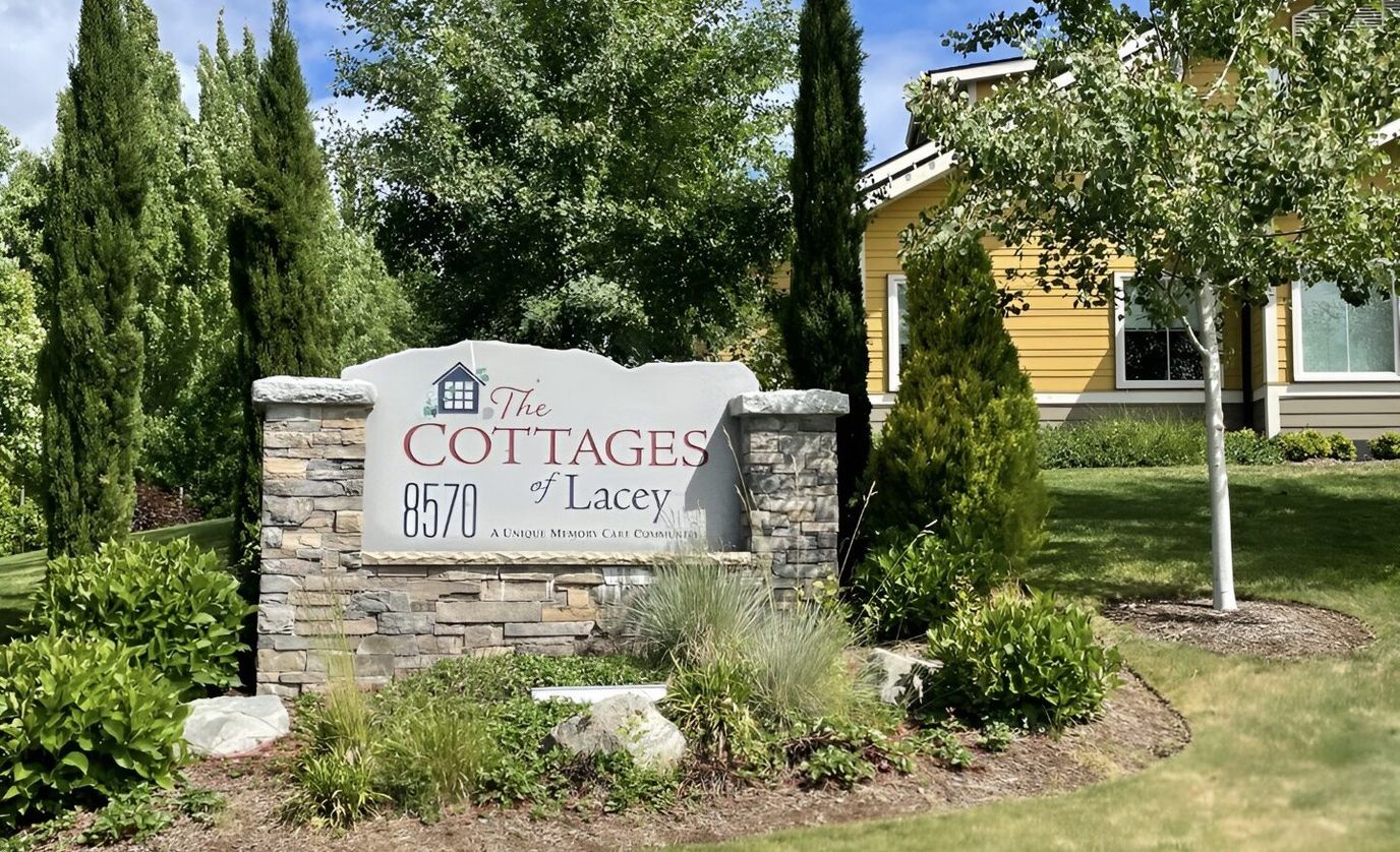 Signage for The Cottages of Lacey outside landscaping