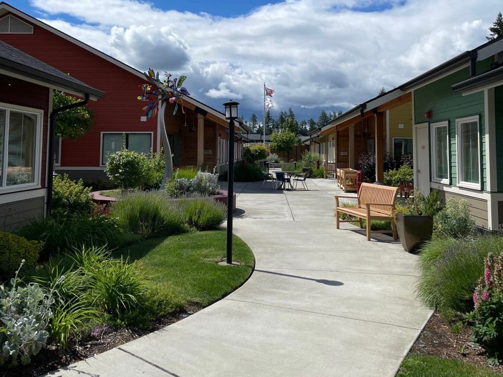 Pathway through beautifully landscaped outdoor space