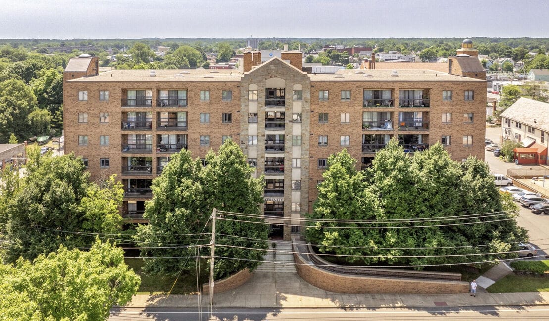 Aerial view of Serenity Towers at Brockton building