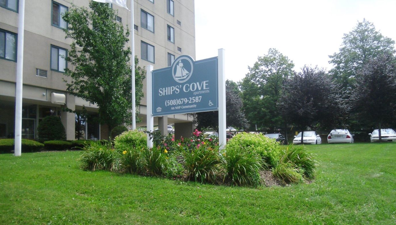 Exterior view of Ships' Cove facility signage