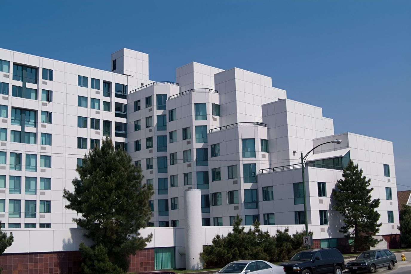 Modern nursing home building exterior on a clear day