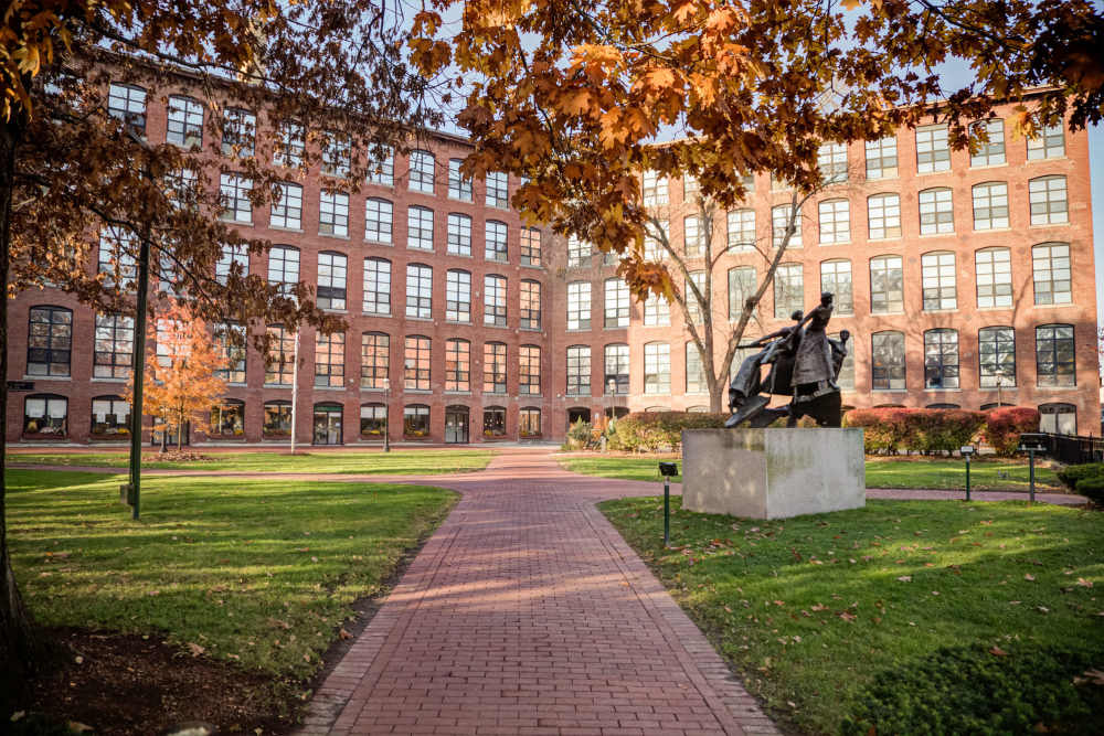 Beautiful outdoor courtyard with pathways and sculpture
