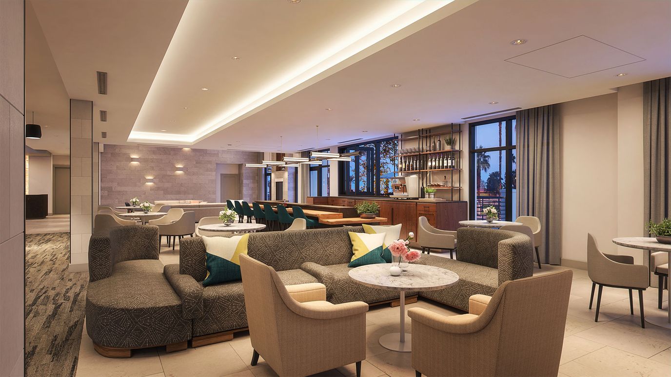Interior of a modern lounge with seating areas