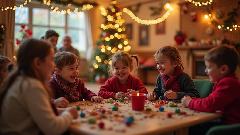 Children celebrating with crafts in a festive common area