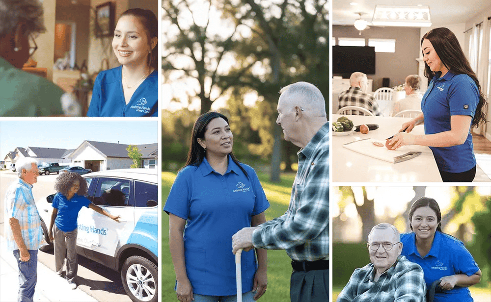 Staff interacting with residents in various settings