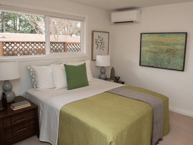 Cozy bedroom with natural light and modern decor