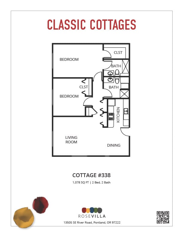Architectural floor plan of a cottage at Rose Villa