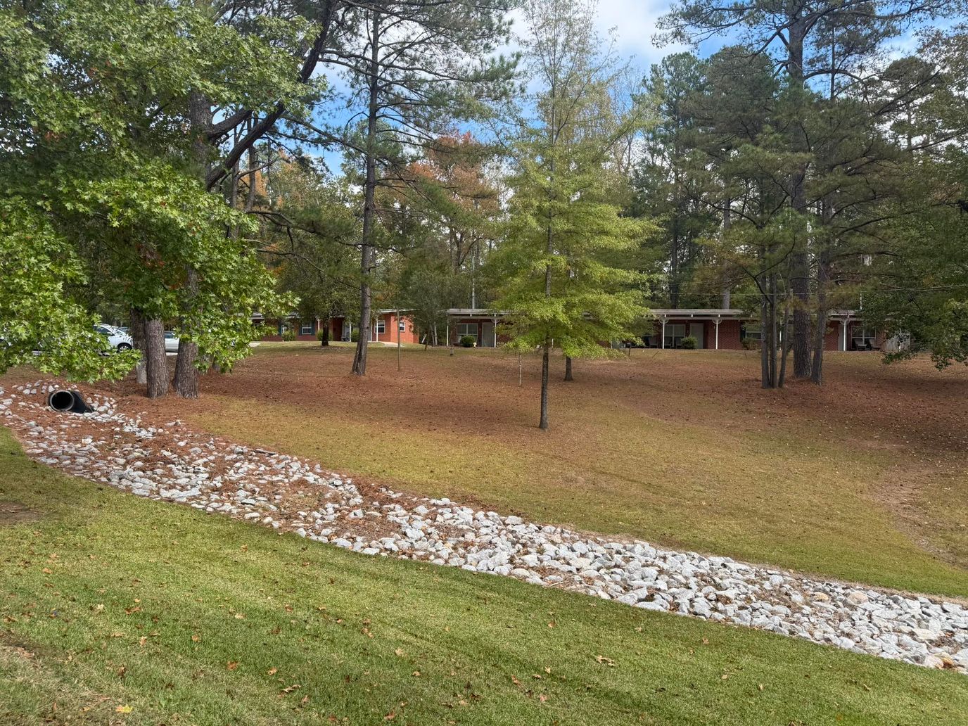 Outdoor space with trees and landscaping at the facility