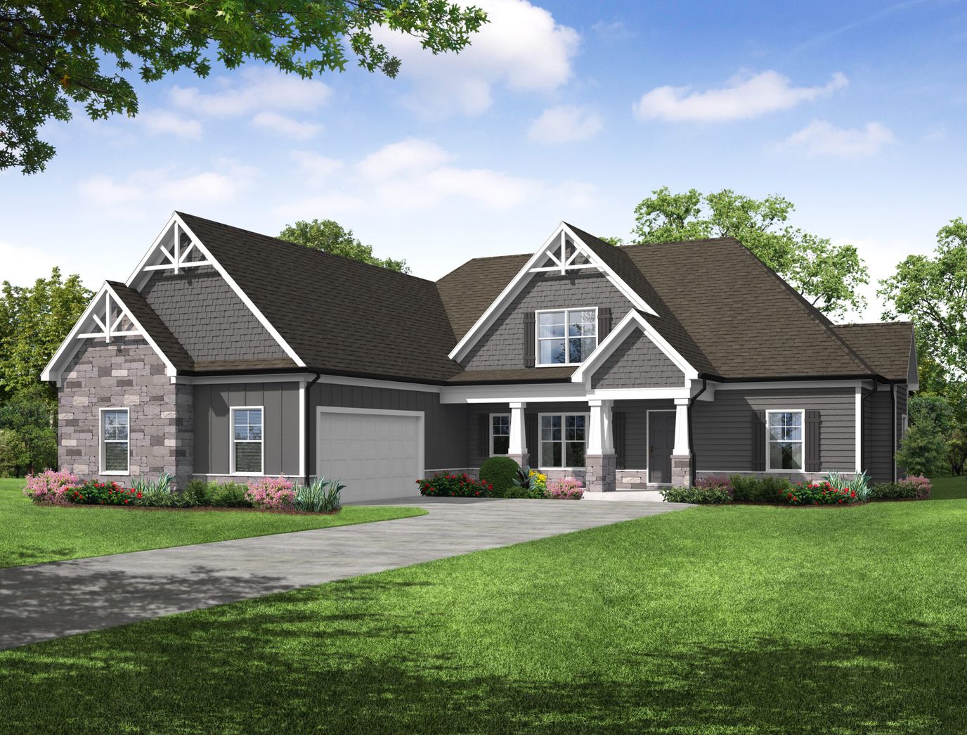Lindsey Communities, senior care — Modern single-family home with landscaped front yard