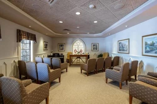 Quiet interior lounge area with seating