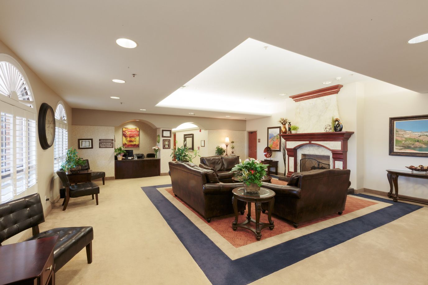 Comfortable common area with seating and decorations