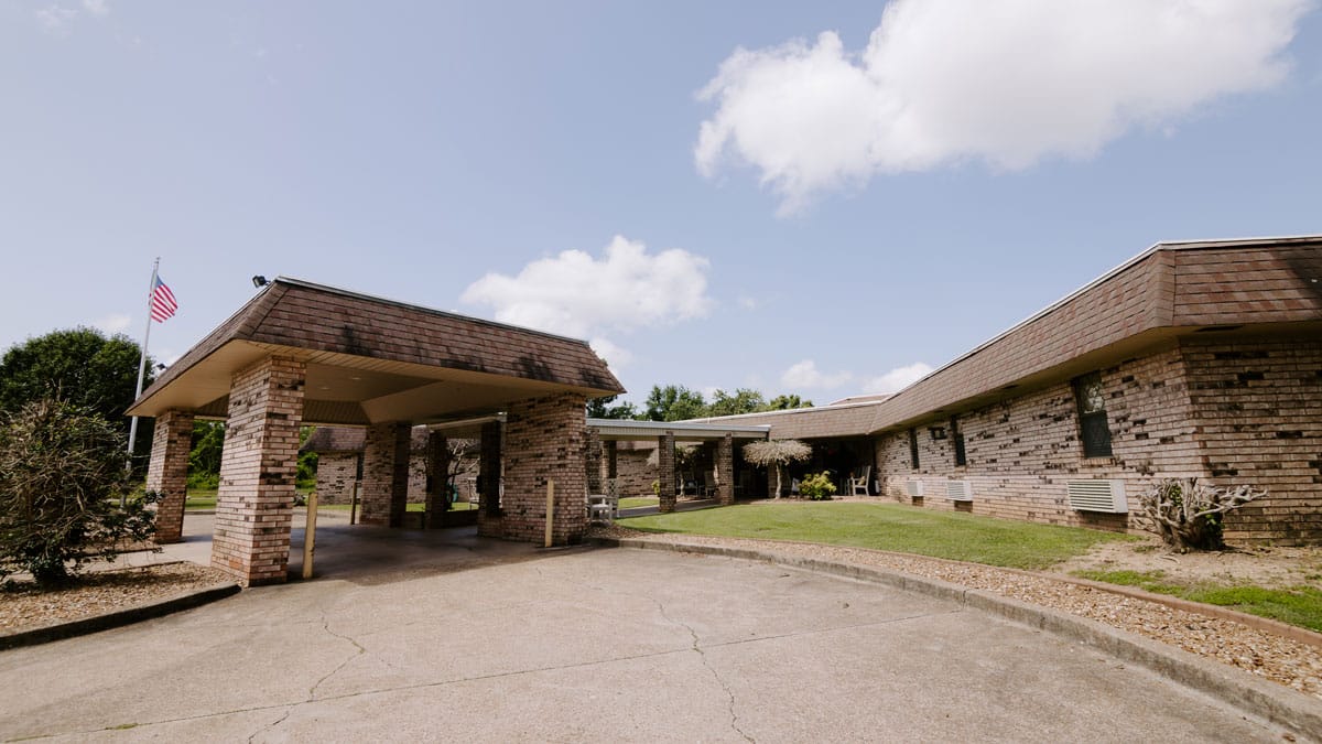 Exterior view of a senior living facility entrance