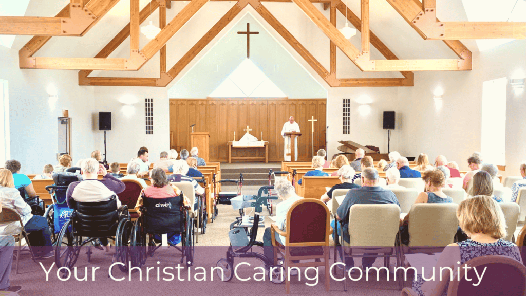 Residents and staff gathered in a chapel service