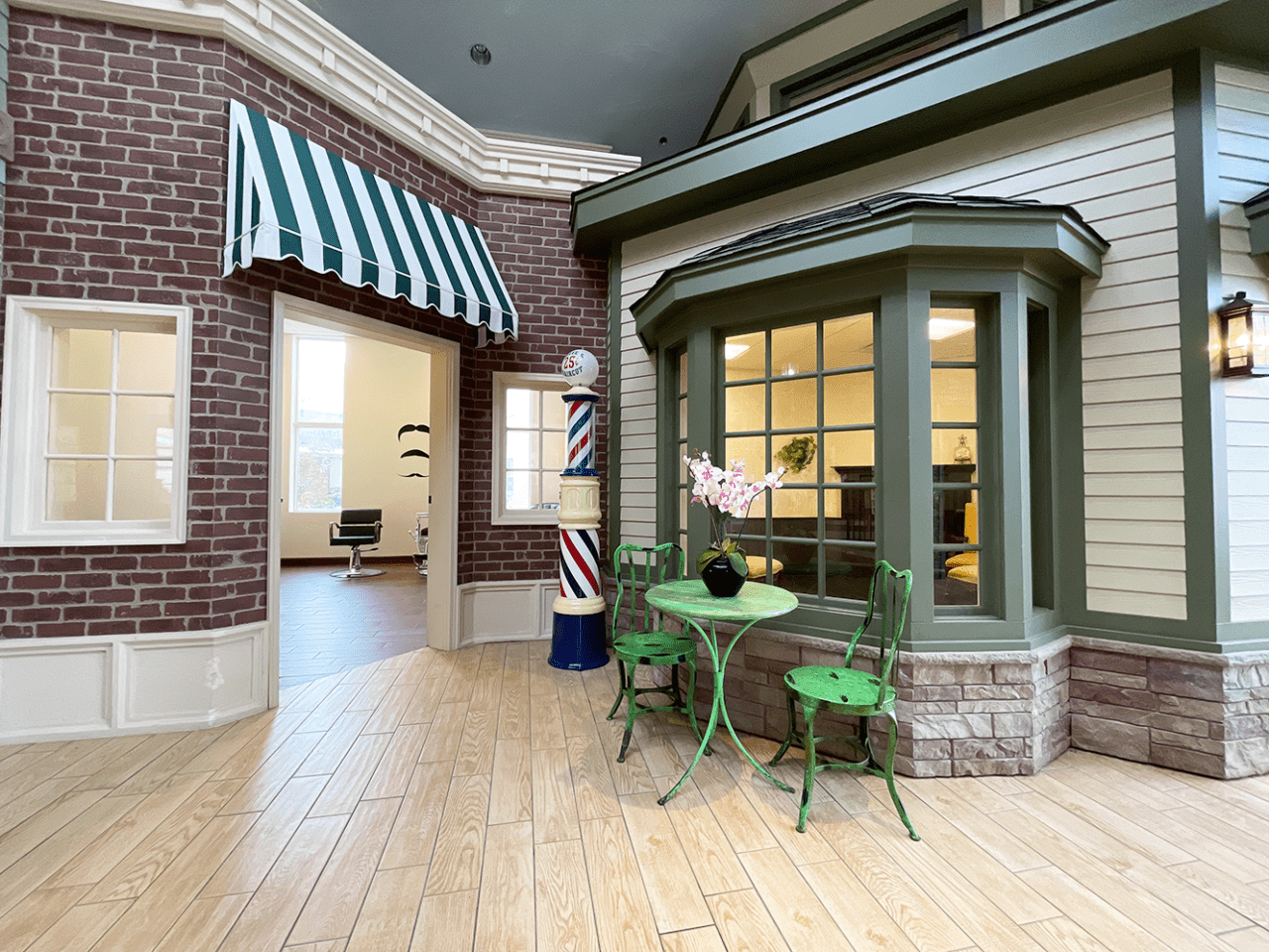 Exterior view of a facility's barber shop area
