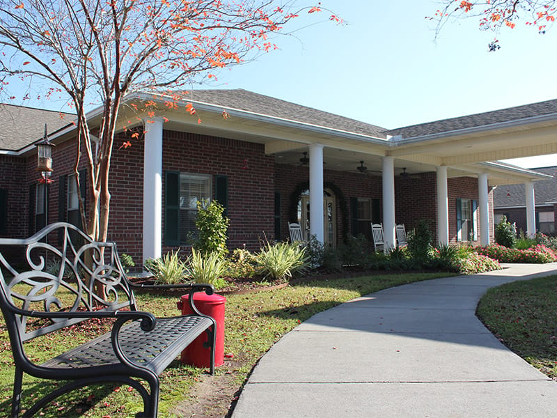 Exterior view of a senior living facility entrance
