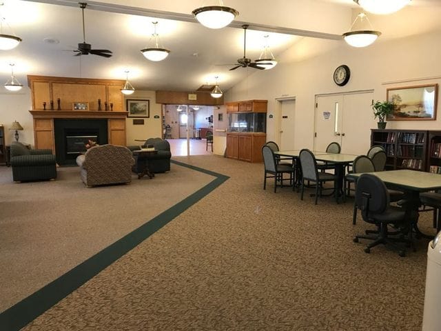 Interior common area with seating and tables