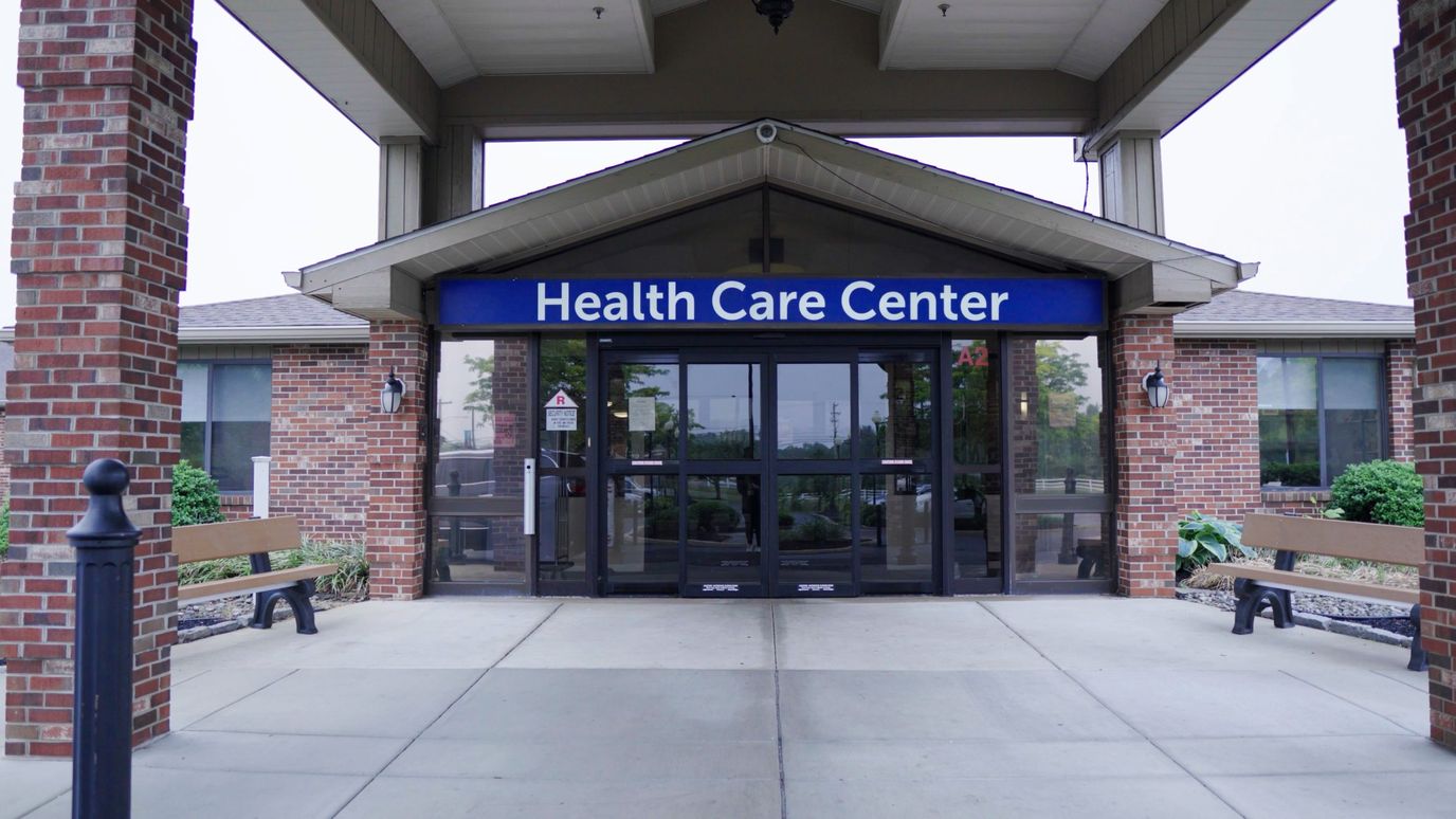 Entrance of a Health Care Center with benches
