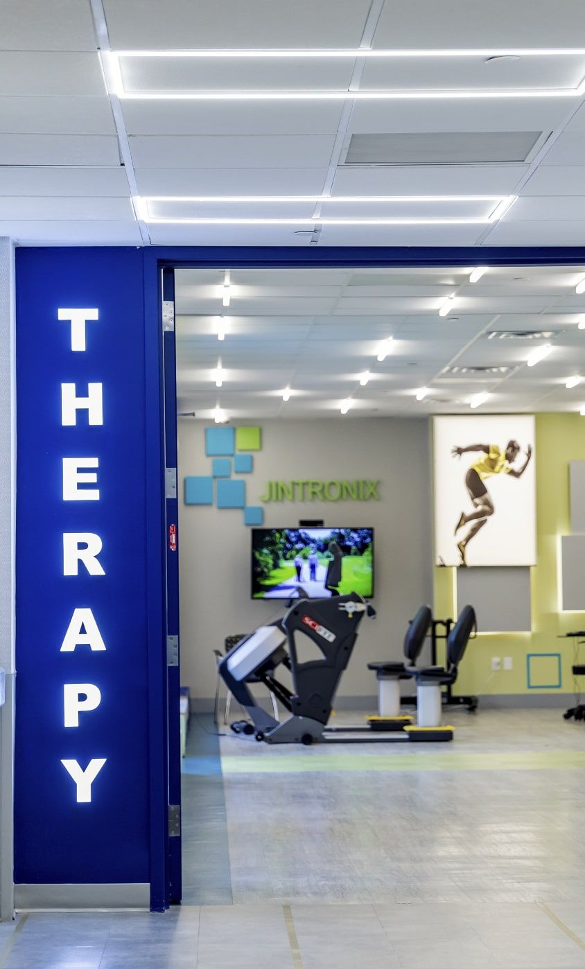 Interior view of a therapy room with equipment