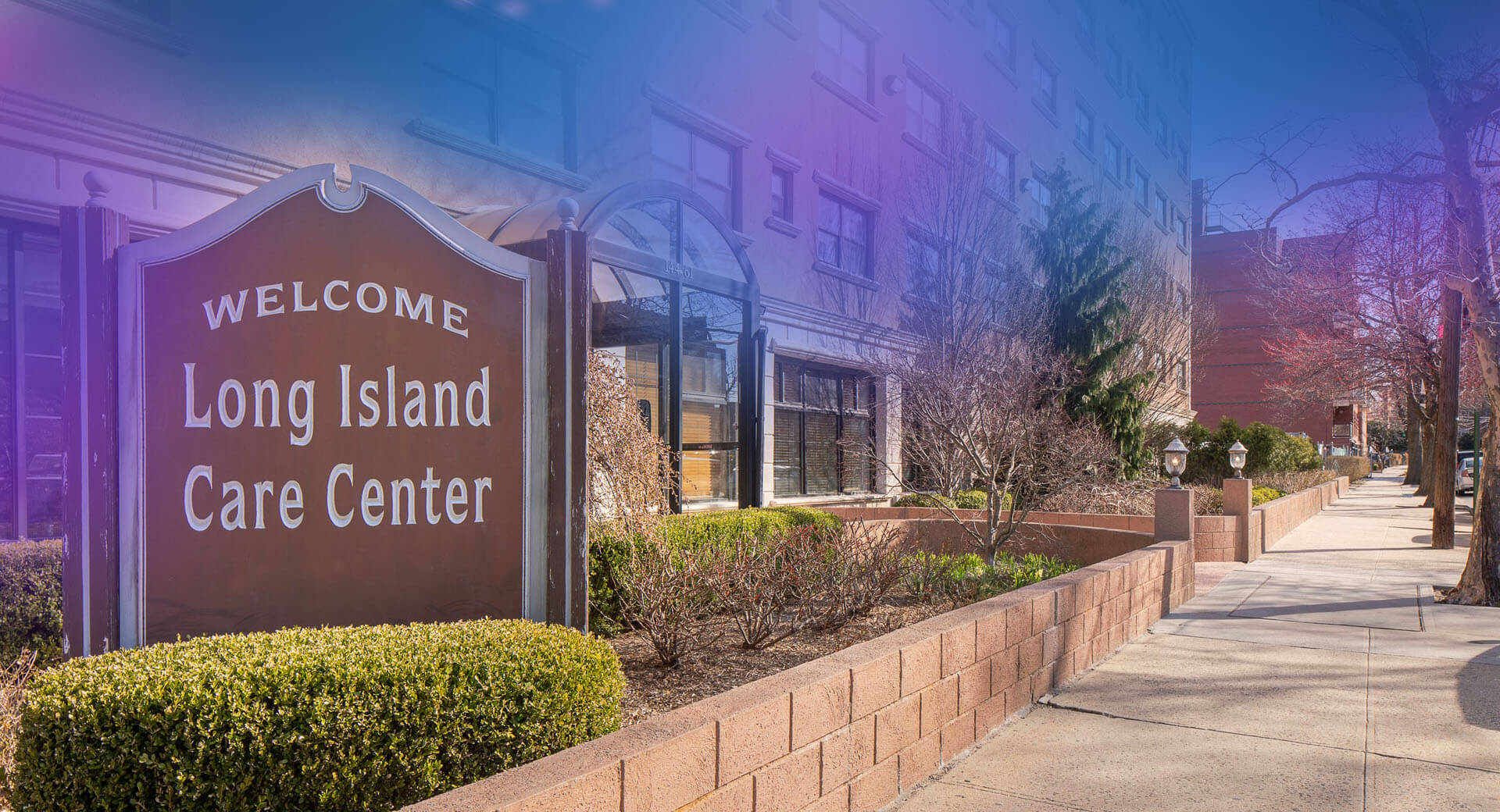 Exterior view of Long Island Care Center building with signage