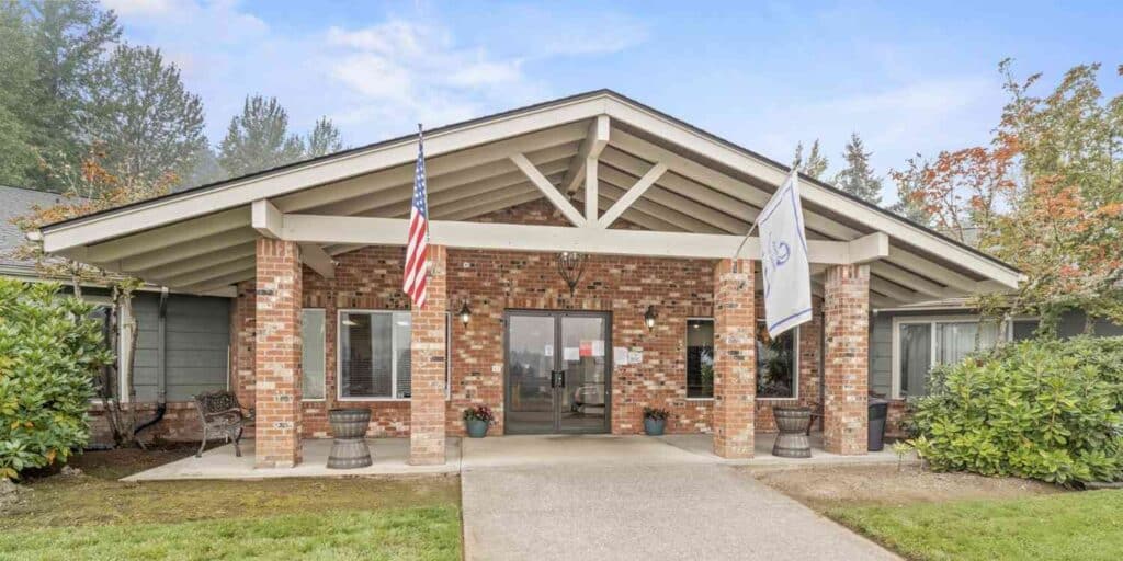 Exterior view of a senior living facility entrance