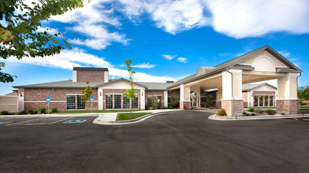 Exterior view of a senior living facility entrance