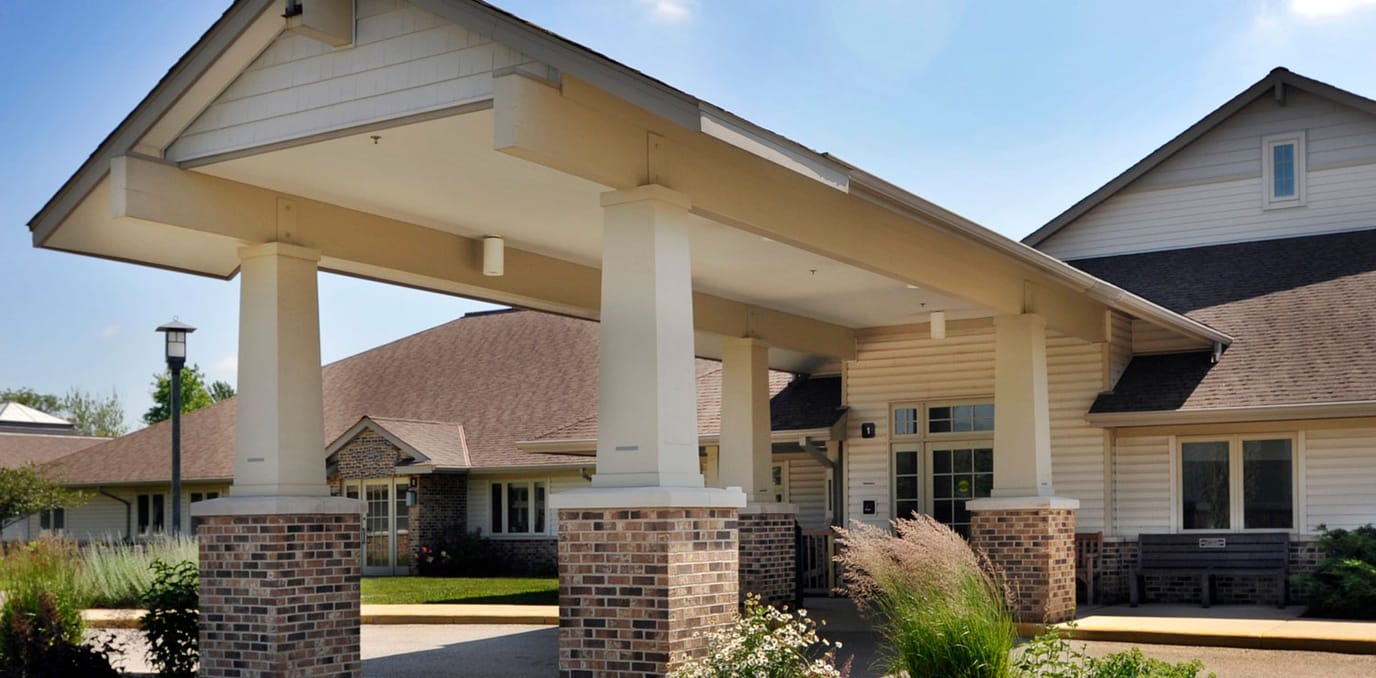 Covered entrance of a senior living facility