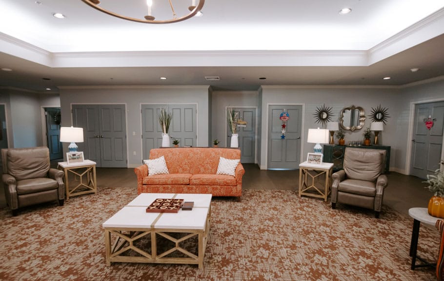 Cozy common area with seating and decorative elements