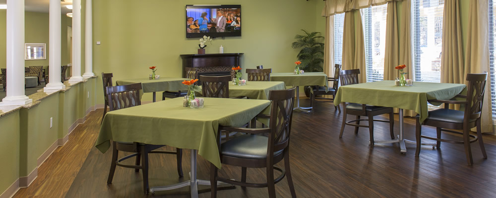 Dining area with tables and decorations
