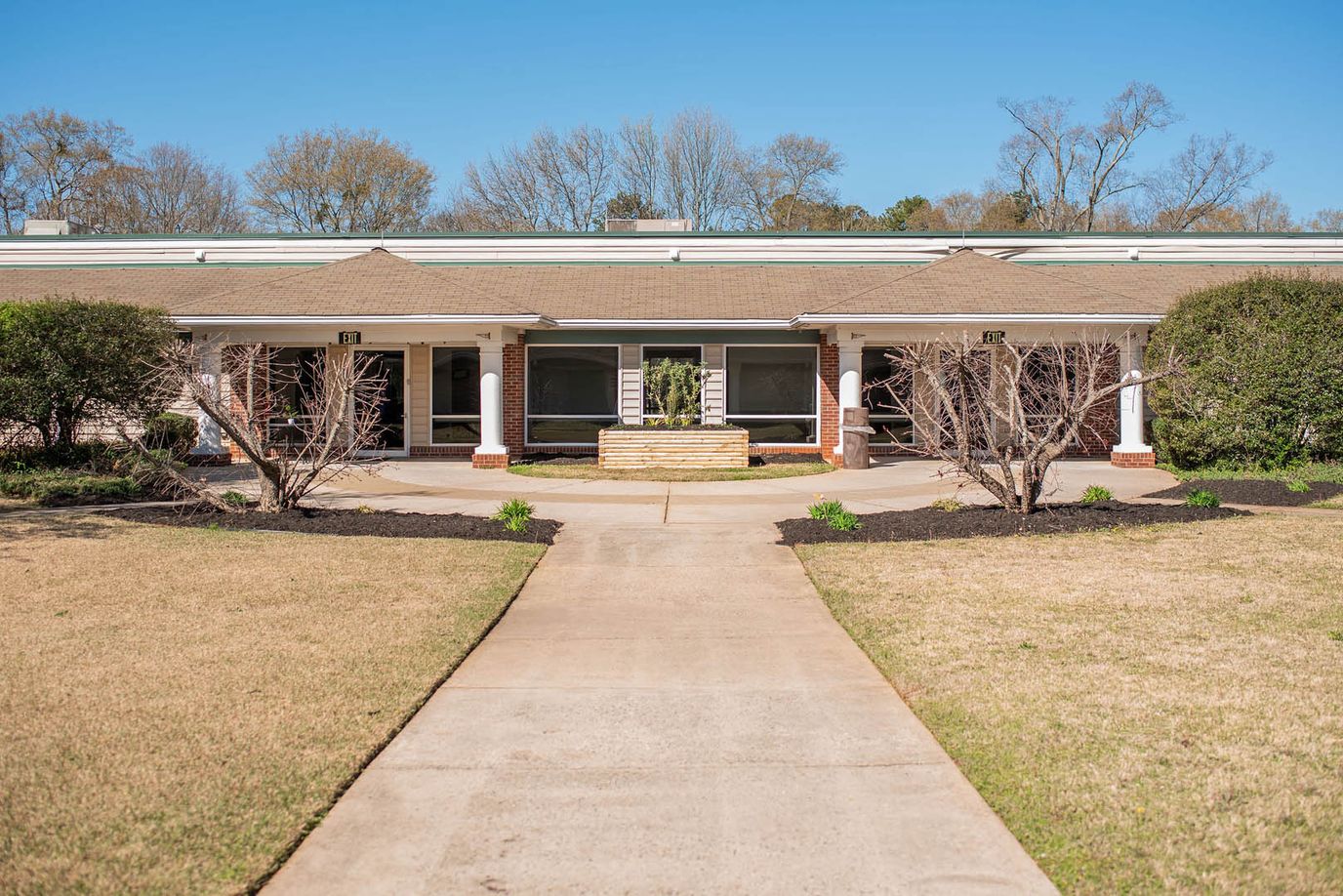 Exterior view of a senior living facility entrance