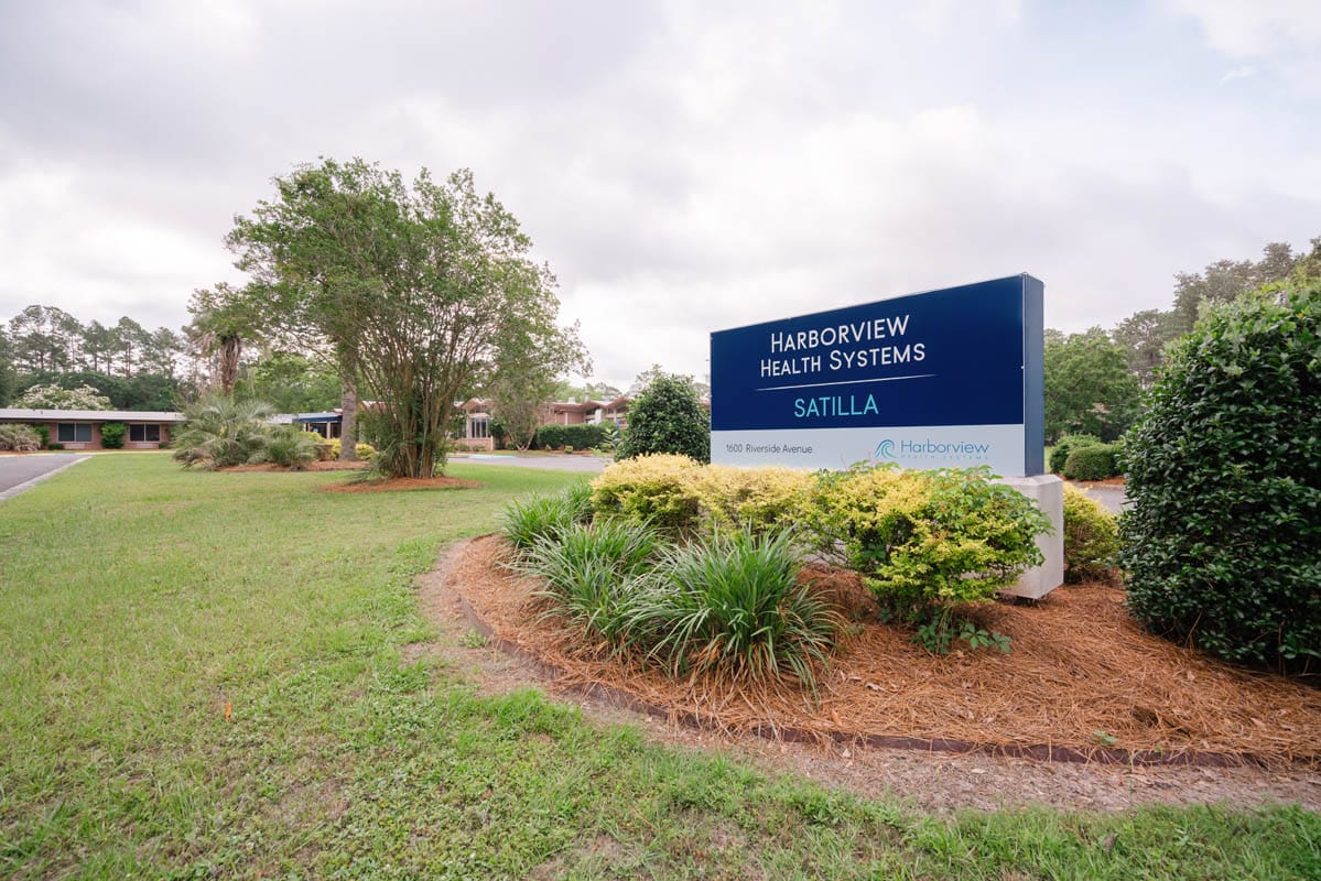 Signage of Harborview Health Systems at the facility entrance