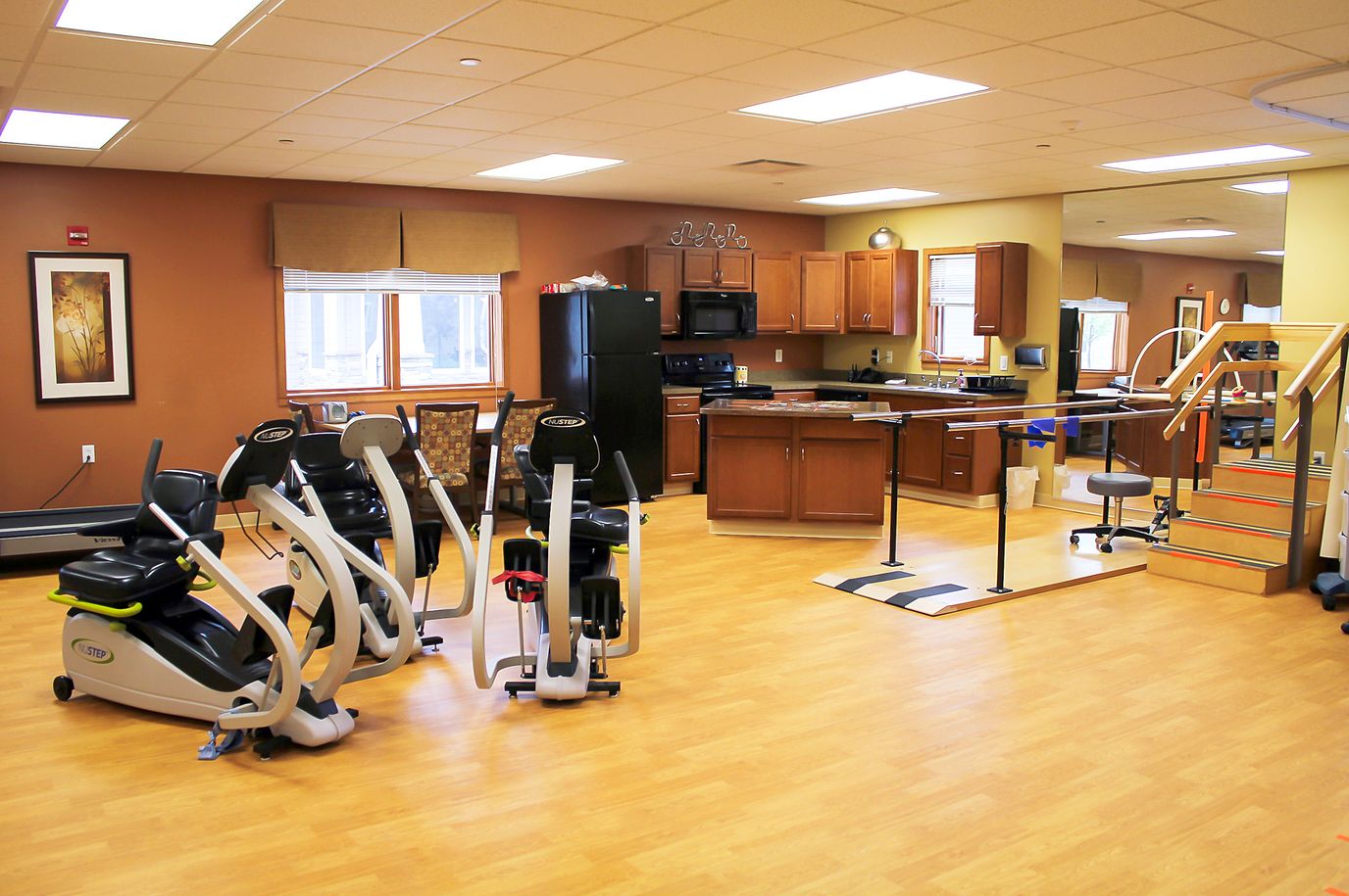 Interior view of an exercise room with equipment