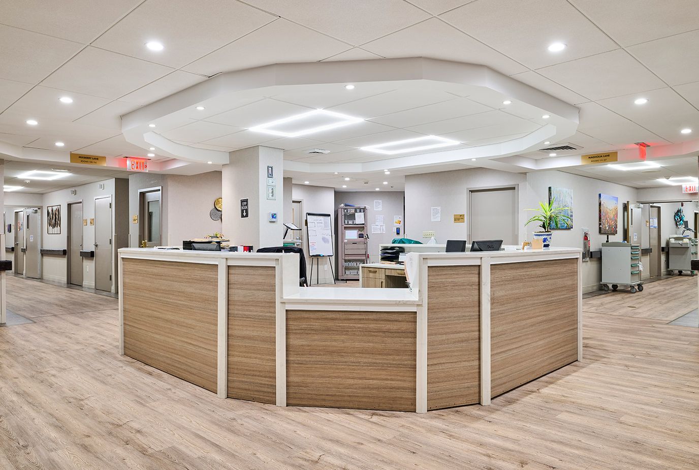 Bright and modern nursing home reception area