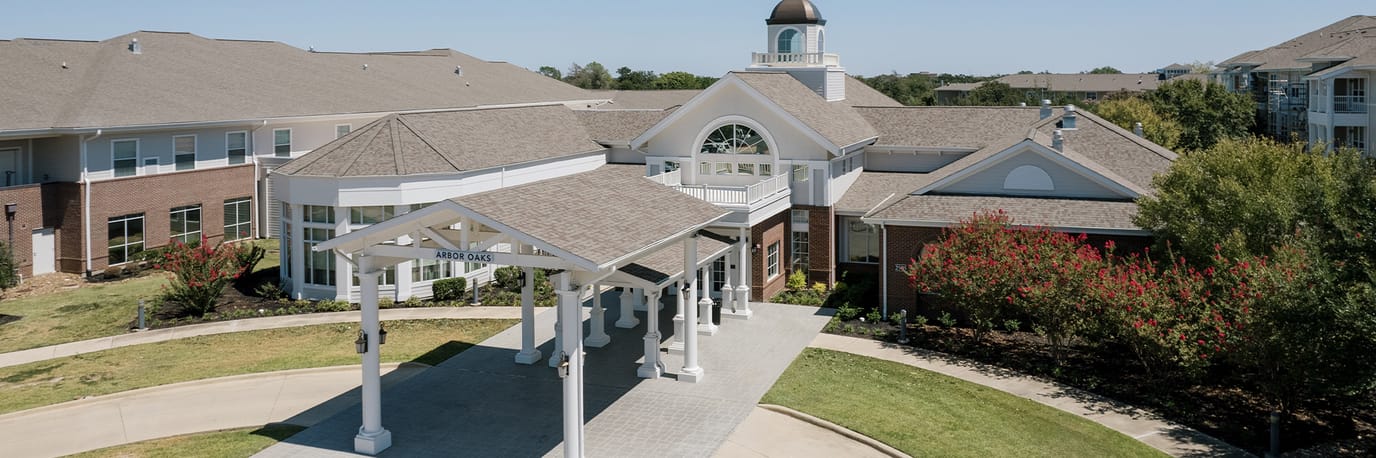 Aerial view of a senior living facility entrance