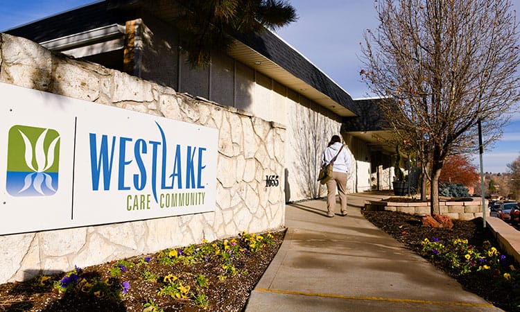 Exterior view of Westlake Care Community building entrance