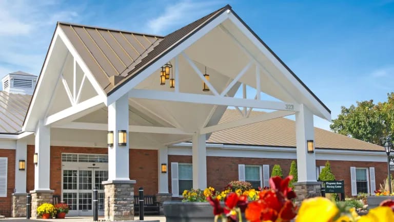 Exterior view of a senior living facility entrance