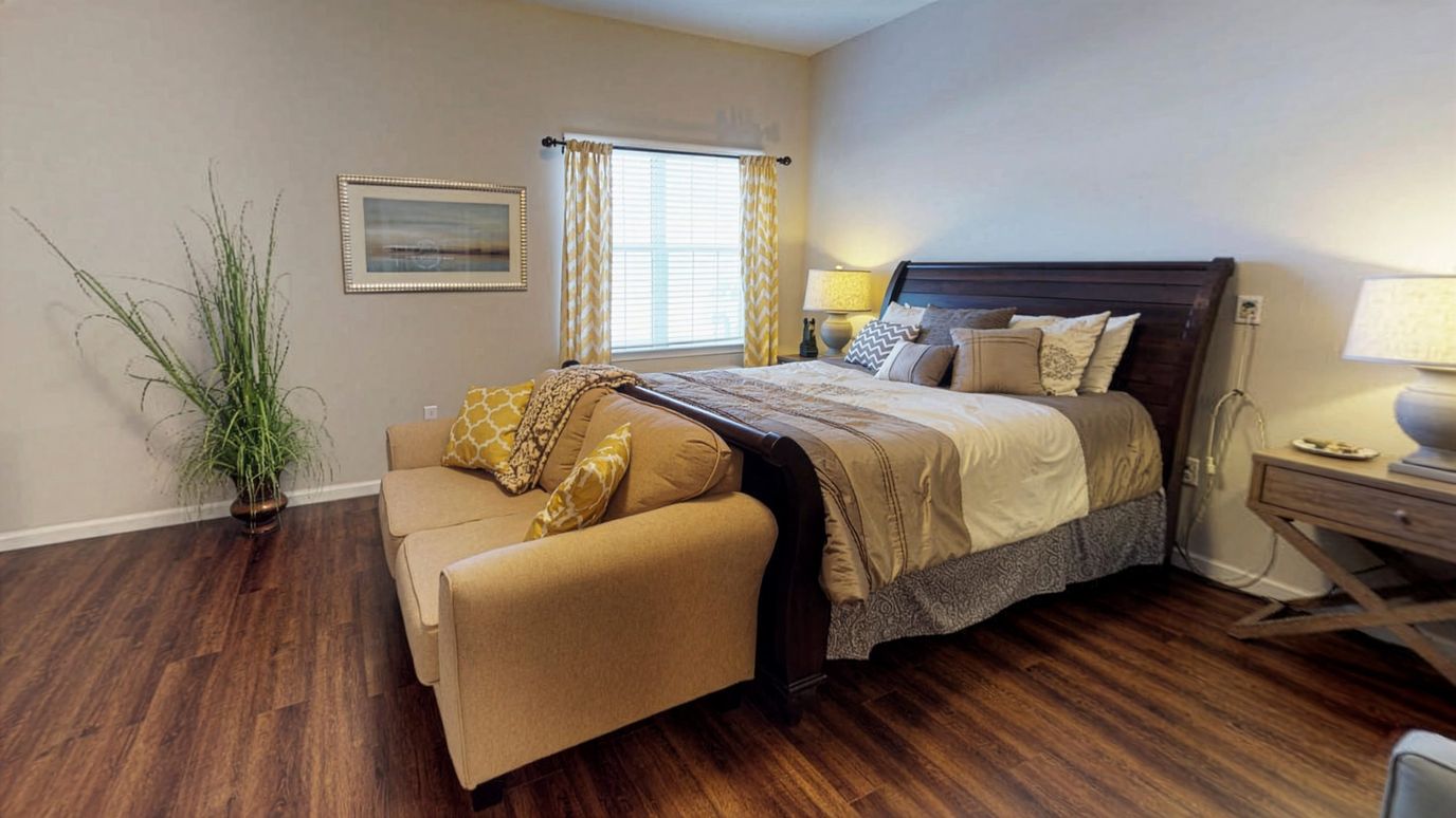 Cozy interior bedroom with comfortable furnishings