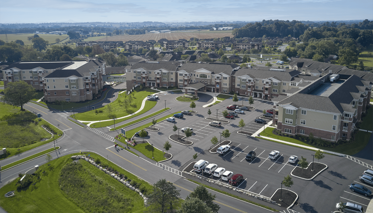 Aerial view of Landis Homes Retirement Community campus