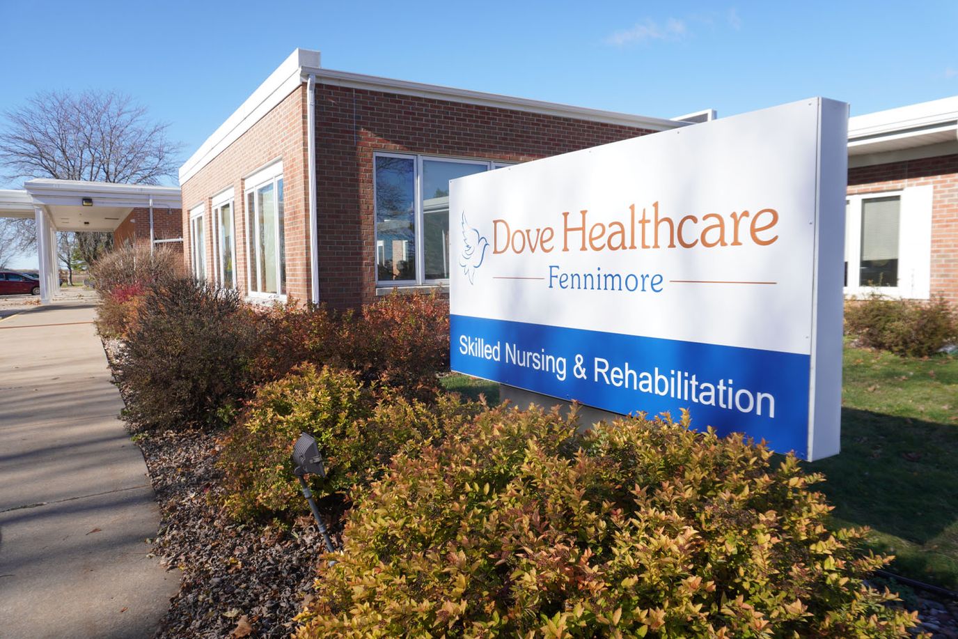 Exterior view of Dove Healthcare Fennimore facility sign
