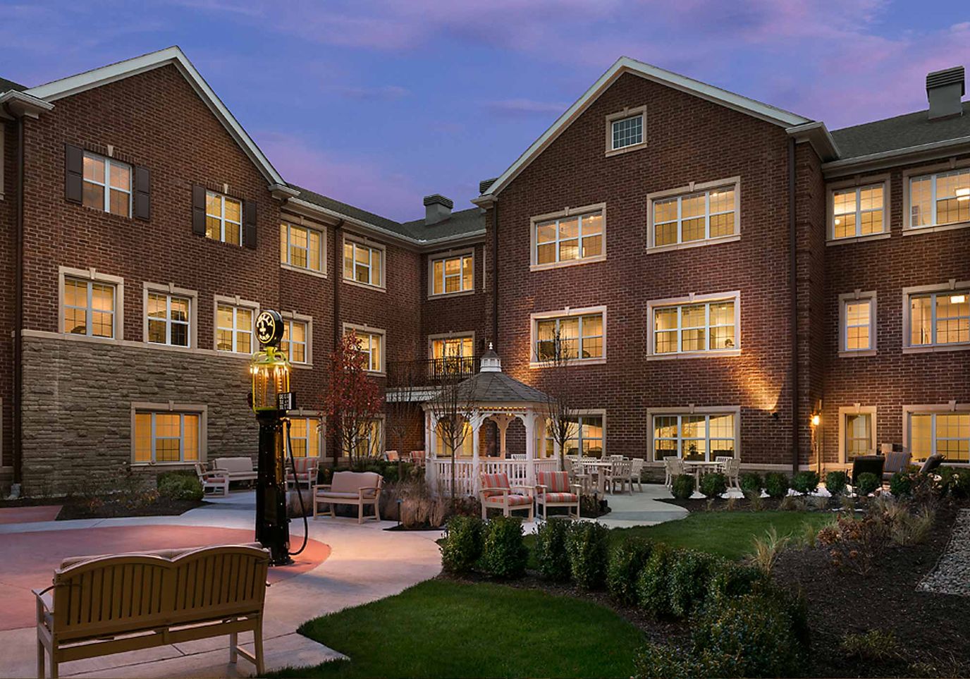 Exterior view of Cedarbrook facility at dusk