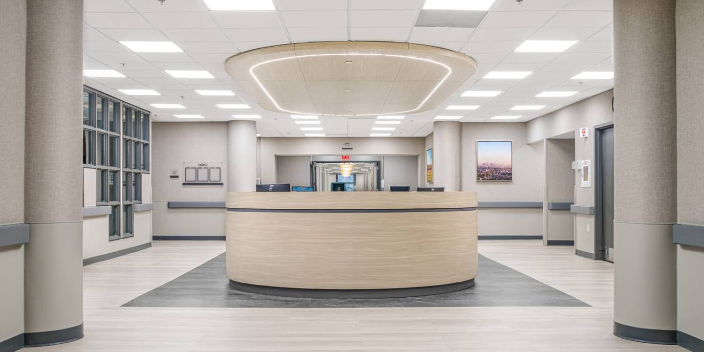 Front desk area of a modern assisted living facility