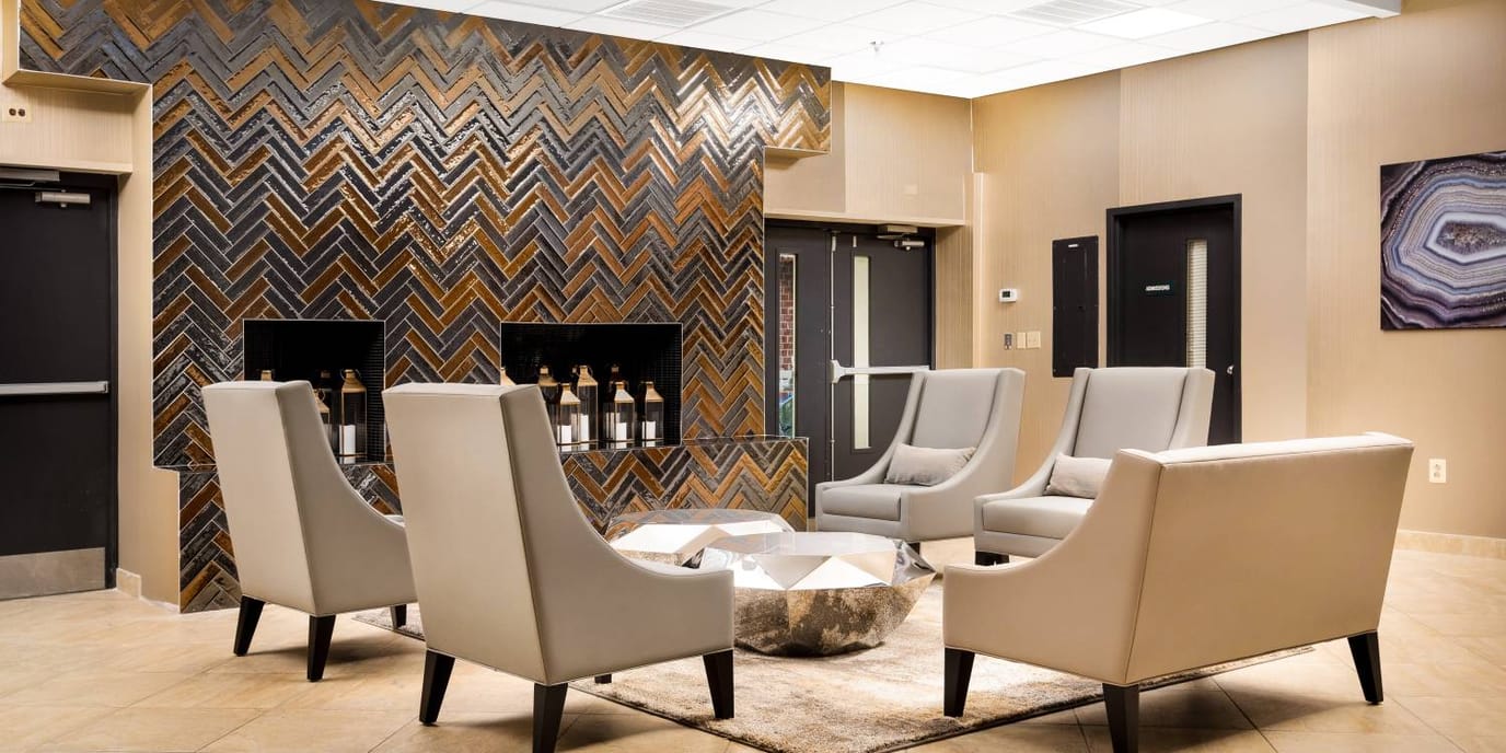 A modern common area with stylish seating
